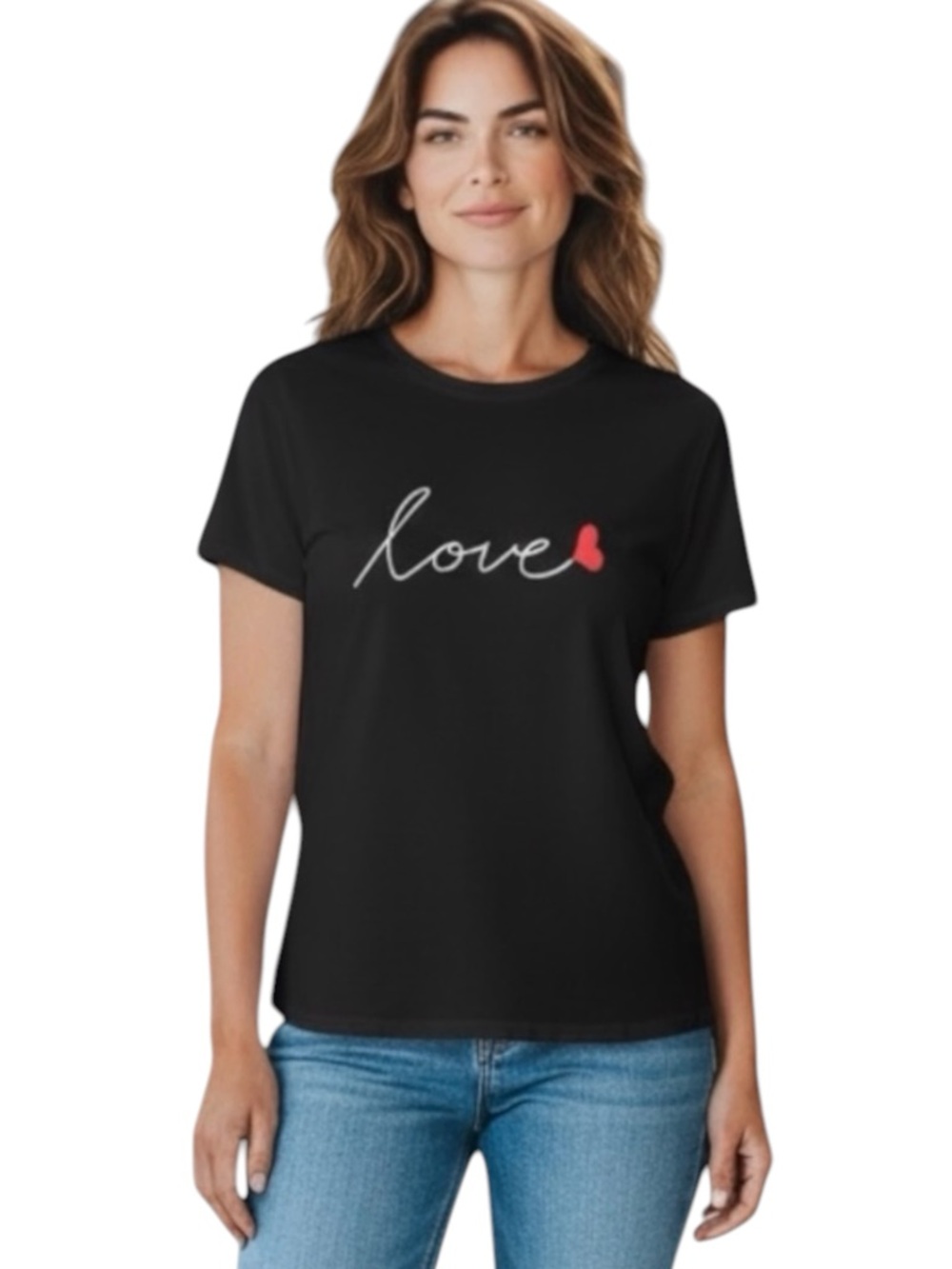 WILA Love Heart Graphic Tee Black Script Shirt Women’s Size Medium NWT